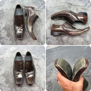 Aldo Shoes Men 12 Brown 45 Glossy Bicycle Square Toe Dress Loafers SlipOn Casual